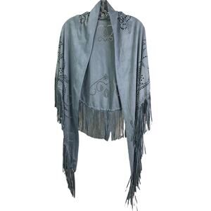 Curations Caravan Scarf Womens OS Light Blue Faux Suede Wrap Boho Studded Shawl